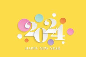 2024 feliz año nuevo diseño elegante ilustración vectorial de papel cortado color blanco 2024 números de logotipo sobre fondo amarillo tipografía perfecta para 2024 guardar la fecha diseños de lujo y celebración de año nuevo vector