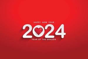 Happy New Year 2024 Year of the Dragon. Elegant design-vector illustration of white 2024 logo number. Paper cut style. On a red background typography for 2024, elegant design and New Year celebration. vector