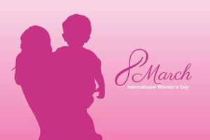 International women's day background with a silhouette of a woman holding a boy in her arms. vector