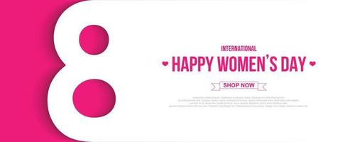 8 March symbol greeting card for International Womens Day. paper cut number 8 with shadow.On Pink background. Vector illustration.