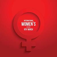 internacional De las mujeres día símbolo ese indica un hembra género. en rojo en relieve en un rojo antecedentes. saludo tarjeta papel cortar para tu diseño. vector ilustración