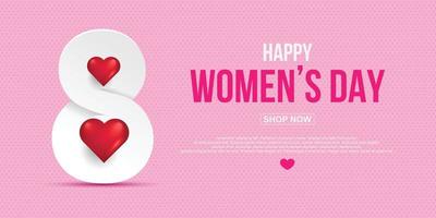 8 March International Women's Day. Happy Mother's Day. holiday background number 8 march paper cut style  and red hearts , Pink background. posters, gift cards, discounts and sales. vector