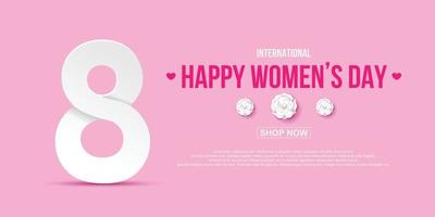 8 March International Women's Day. Happy Mother's Day. holiday background number 8 march paper cut style  with paper cut style flowers , Pink background. posters, gift cards, discounts and sales. vector