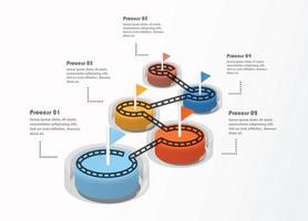 3D infographic design 5 options or steps. isometric 3d corporate timeline infograph elements. Company presentation slide template. vector