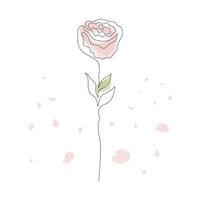 Hand drawn rose flower continuous one line art. Minimalist contour drawing monoline pastel rose. Isolated on white background. vector