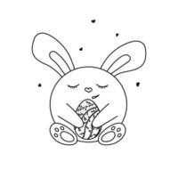 Hand drawn cute Easter bunny with egg. Happy Easter doodle clipart. Isolated on white background. vector