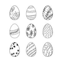 Set of  hand drawn various Easter eggs with botanical ornament. Happy Easter doodle clipart - Easter eggs ornament sketch. Isolated on white background. vector