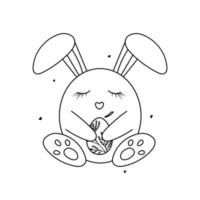 Hand drawn cute Easter bunny with egg. Happy Easter doodle clipart. Isolated on white background. vector