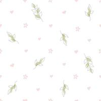 Seamless pattern with hand drawn abstract brunch with leaves continuous one line art. Minimalist contour drawing monoline pastel leaf seamless pattern. vector