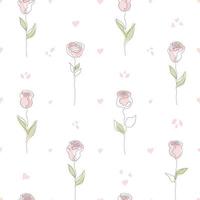 Seamless pattern with hand drawn rose flower continuous one line art. Minimalist contour drawing monoline pastel rose seamless pattern. vector