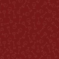 Seamless pattern with various doodle wine glasses. Liquor glasses seamless pattern. White outlines on a red background. vector