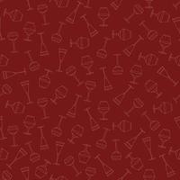 Seamless pattern with various doodle wine glasses. Liquor glasses seamless pattern. White outlines on a red background. vector