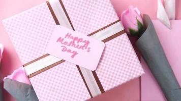 Top view of mother day gift and flower on table video