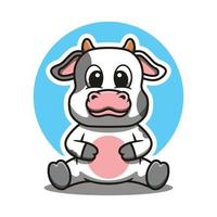 Cute cow mascot sitting on the ground vector cartoon illustration