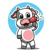 linda vaca mascota haciendo anuncio dibujos animados vector ilustración. adecuado para logotipos, pegatinas, camisetas, web diseños, anuncios y más