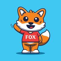 Cute fox mascot waving cartoon illustration. Fox wearing t shirt cartoon design character. vector