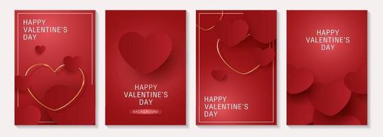 Valentine's day posters or banner set with red and paper cut heart. place for text. holiday banners, web, poster, flyers, voucher template, brochures and greeting cards. vector design.