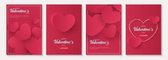 Valentine's day posters or banner set with pink and paper cut heart. place for text. holiday banners, web, poster, flyers, voucher template, brochures and greeting cards. vector design.
