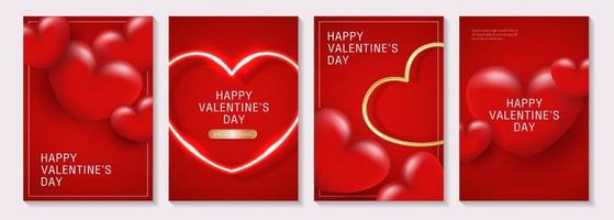 Valentine's day posters or banner set with red hearts and gold heart. place for text. holiday banners, web, poster, flyers, voucher template, brochures and greeting cards. vector design.