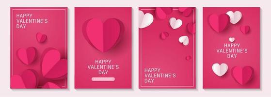 Valentine's day posters or banner set with pink and paper cut heart. place for text. holiday banners, web, poster, flyers, voucher template, brochures and greeting cards. vector design.