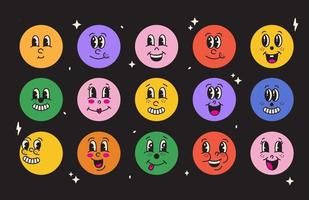 Set of Retro 30s cartoon comic funny faces with different expressions of emotions. Funny faces vector set.