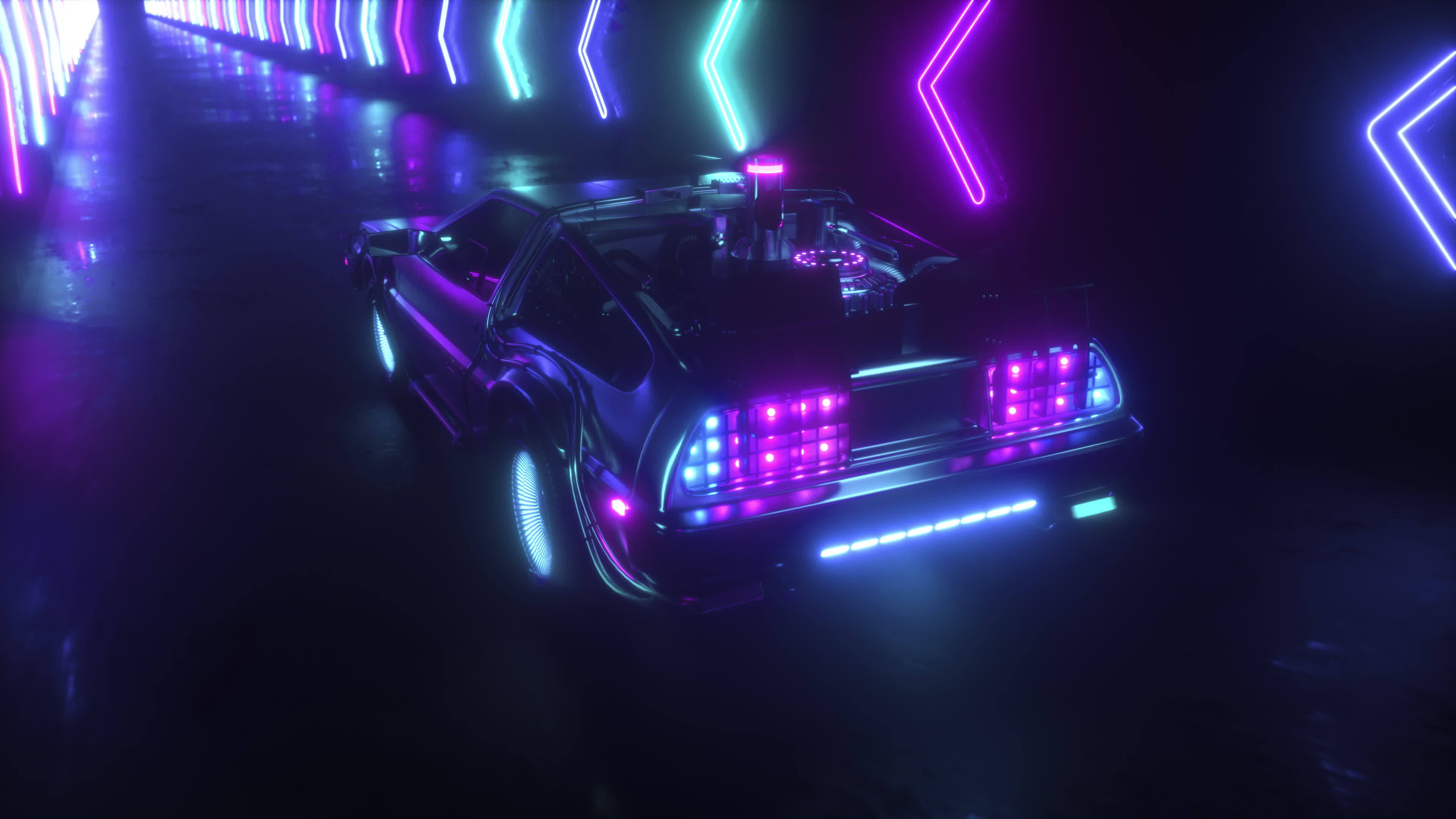 Futuristic Car Riding in Neon Glowing Tunnel Loop 20412469 Stock Video