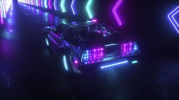 futuriste voiture équitation dans néon embrasé tunnel boucle video
