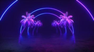 Colorful Futuristic Neon Glowing Palms Background video