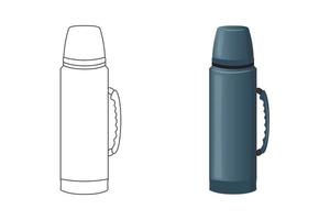 Illustration for coloring page on the theme of summer and travel. Thermos for hot drinks. Vector illustration coloring book.