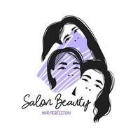 Girls Silhouette, Hair Perfect, Beauty Salon, Watercolor Stain Logo vector