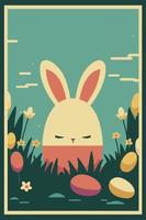 rabbit easter. Happy Easter Easter bunnies and egg in field. vector