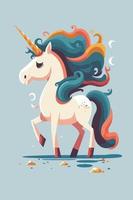 linda unicornio divertido personaje dibujos animados estilo vector ilustración