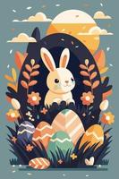 rabbit easter. Happy Easter Easter bunnies and egg in field vector