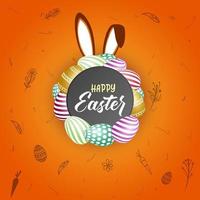 Happy easter background illustration with painted eggs on shiny yellow background vector