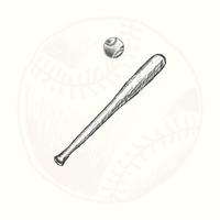 hand drawn baseball bat and ball vector illustration in black, detailed in vintage style