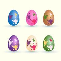 Colored easter eggs collection with diffrent paints, religion holiday and egghunting vector