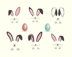 Easter bunny ears and easter eggs collection, Bunny face and egg illustration vector