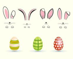 Easter bunny ears and easter eggs collection, Bunny face and egg illustration vector