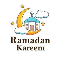 Ramadan greeting poster with mosque and moon vector illustration