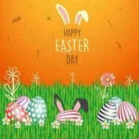 Happy easter holiday background with colorful painted eggs on green grass illustration vector