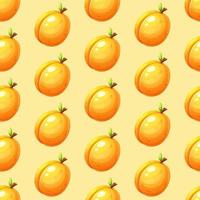 Seamless pattern with juicy cartoon apricot on a light yellow background, summer pattern with fruit vector
