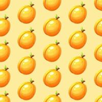 Seamless pattern with juicy cartoon apricot on a light yellow background, summer pattern with fruit vector