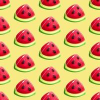 Seamless pattern with cartoon piece of watermelon on light yellow background, summer pattern with fruit vector