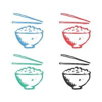 Rice bowl with chopsticks icon, Ceramic bowl with chopsticks, Bowl With Chopsticks, Rice bowl  vector icons in multiple colors