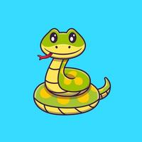 Cute Green Snake Cartoon Vector Icon Illustration. Animal Nature Icon Concept Isolated Premium Vector. Flat Cartoon Style