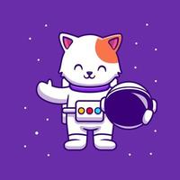 Lindo gato astronauta con ilustración de icono de vector de dibujos animados de casco. concepto de icono de ciencia animal aislado vector premium. estilo de dibujos animados plana