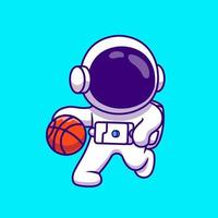 Cute Astronaut Playing Basket Ball Cartoon Vector Icon Illustration. Science Sport Icon Concept Isolated Premium Vector. Flat Cartoon Style