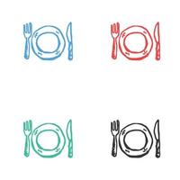 cuchillería icono, cuchara, tenedores, cuchillo, plato icono, vajilla línea icono. cena, utensilio, mesa ajuste vector íconos en múltiple colores
