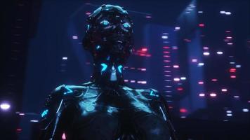 futuriste robot dans cyberpunk ville video