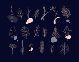 Set of different forms leaves in minimalism flat style on dark background vector